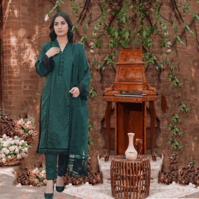 Threads & Weaves - Stitched 3 Piece Pret Emb Viscose Collection (Green)