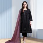 Embroidered Cotton 3-Piece Suit – With Chiffon Dupatta