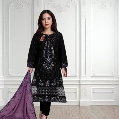 Stitched Cotton Suit with Chiffon Dupatta – 3 Piece