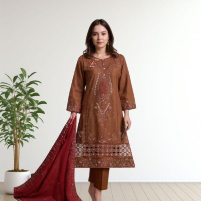 Cotton 3-Piece with Soft Chiffon Dupatta