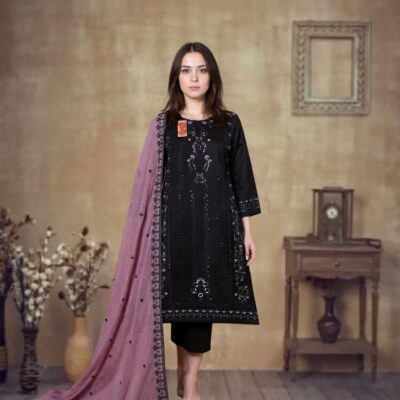 Cotton 3-Piece with Chiffon Dupatta