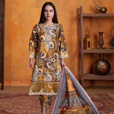 All-Over Printed Lawn 3-Piece Suit – Soft Fabric