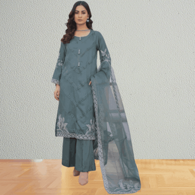 Threads & Weaves - Stitched 3 Piece Pret Emb Viscose Collection (Pasta)