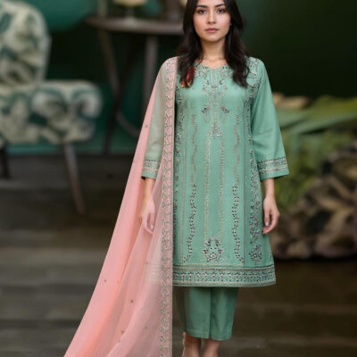 Stitched  Embroidered 3-Piece – Cotton with Chiffon Dupatta